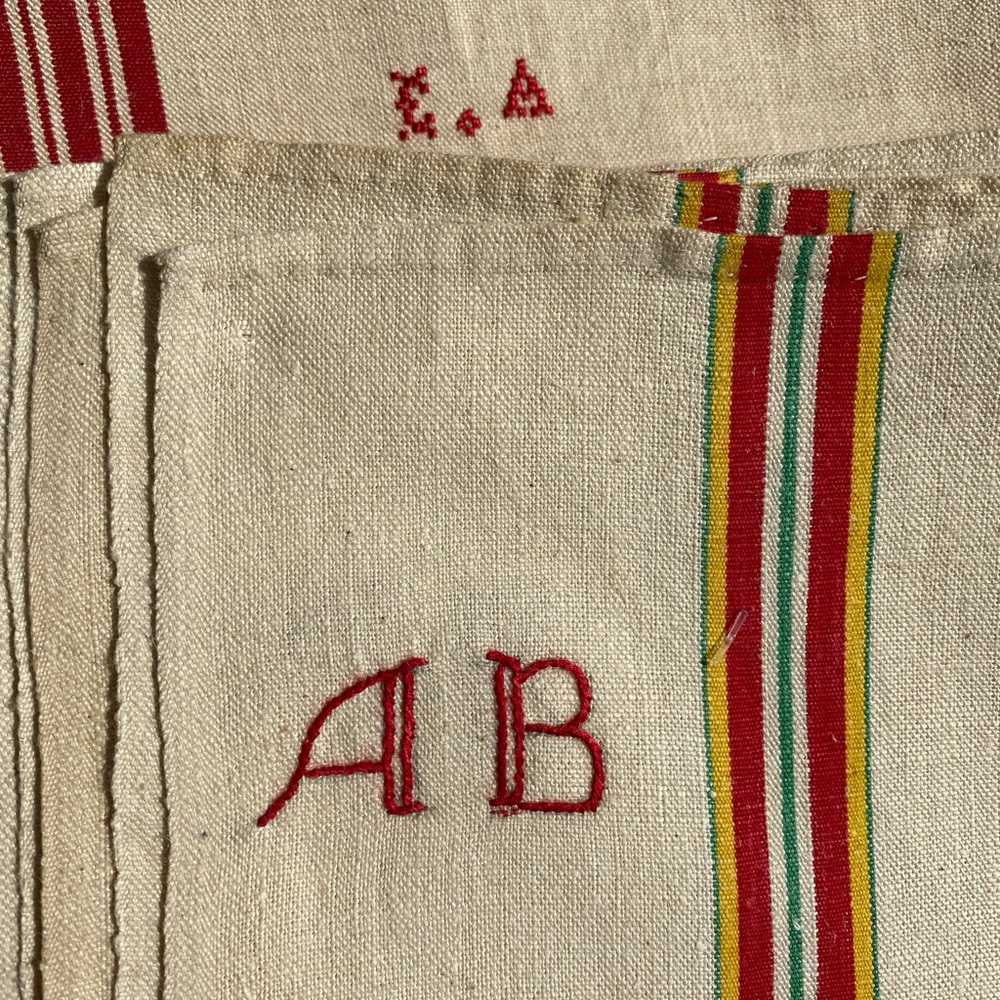 1 Vintage French Métis Linen Towel Cloth mon “AB” - Picture 7 of 11